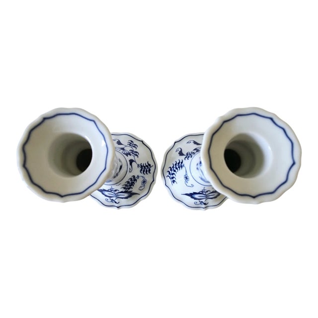 Mid-Century Modern Vintage Blue Danube Onion Candlesticks -Set of 2 For Sale - Image 3 of 5