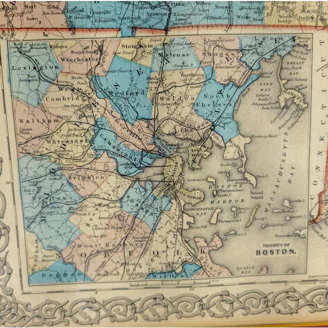 19th Century American Lithograph Map of Massachusetts and Rhode Island For Sale - Image 10 of 12