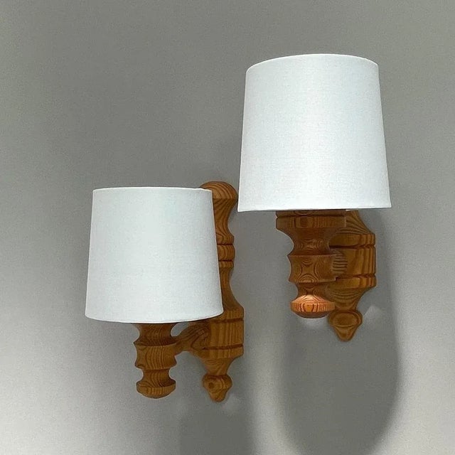 Pine and Fabric Wall Lights, Sweden, 1960s, Set of 2 For Sale - Image 10 of 12
