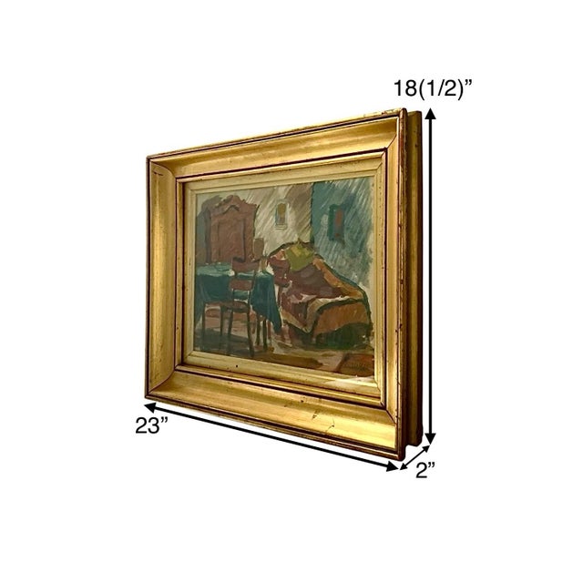 This vintage painting by Liviu Suhar is a unique piece of mixed media art from the 1970s, showcasing a still life scene in...