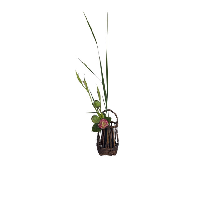 1920s Japanese Bamboo Basket Ikebana Tea Ceremony Flower Antique Vase Vintage Signed For Sale - Image 17 of 18
