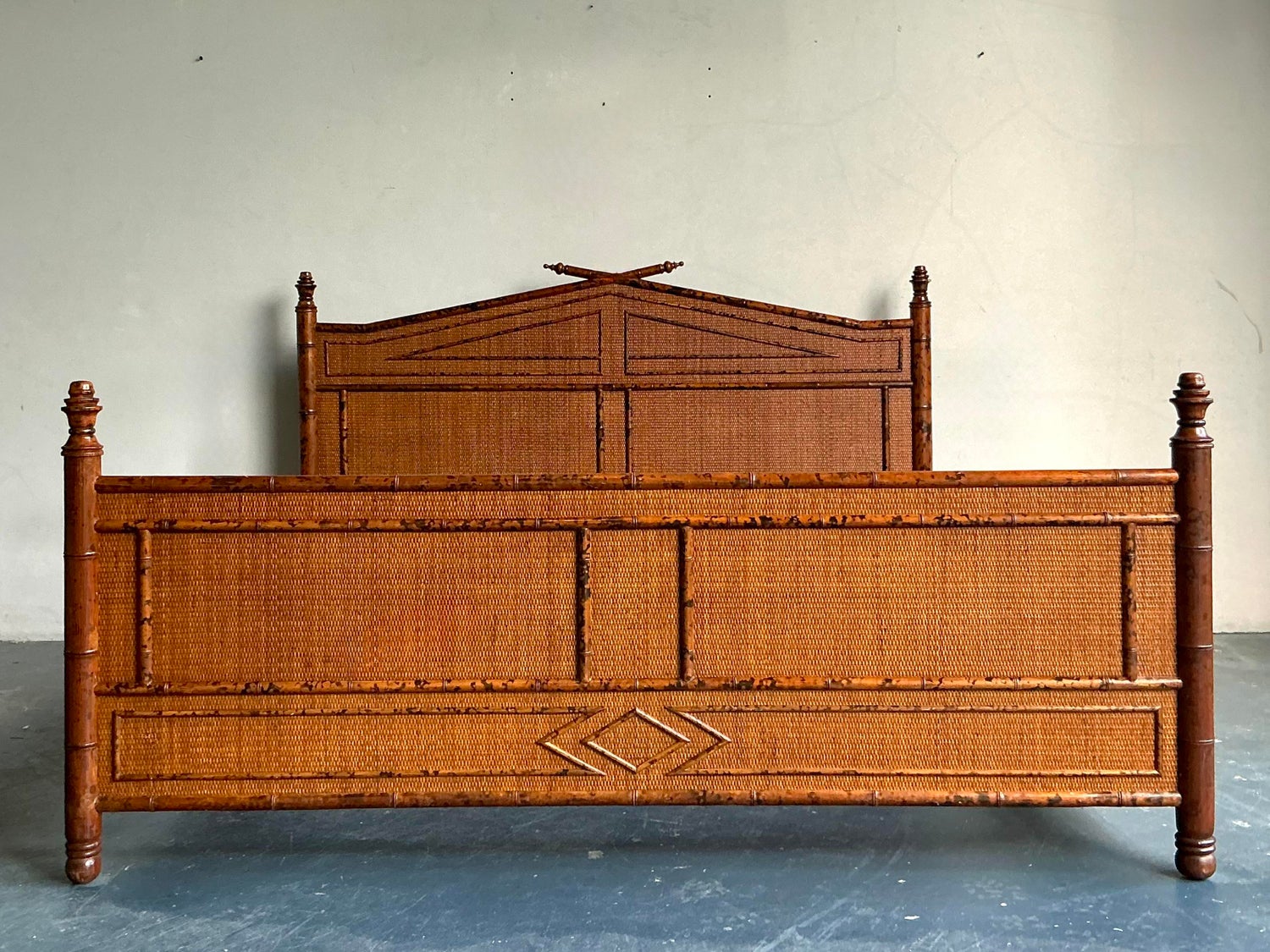 Vintage Boho Bloomingdale’s Burnt Bamboo King Bed - Detail view