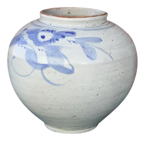 1930s Blue and White Asian Glazed Pot
