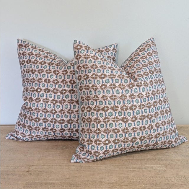 Not Yet Made - Made To Order Elizabeth Eakins Lanterns 20" Pillows in Teal- Pair For Sale - Image 5 of 8