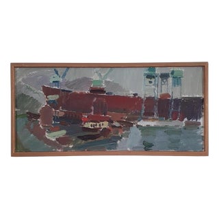 Swedish School, Harbour Scene, 1960s, Oil on Canvas For Sale