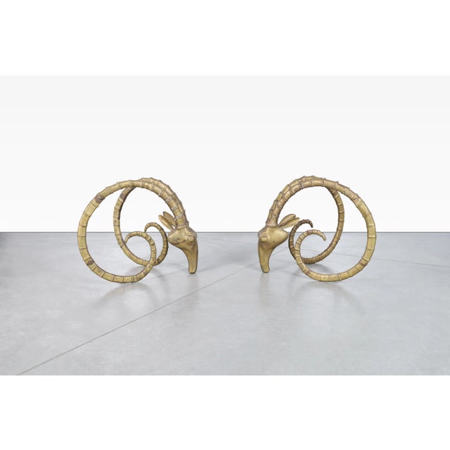 1970s 1970s Brass Ibex Rams Head Dining Table Base in the Style of Alain Chervet - Set of 2 For Sale - Image 5 of 13