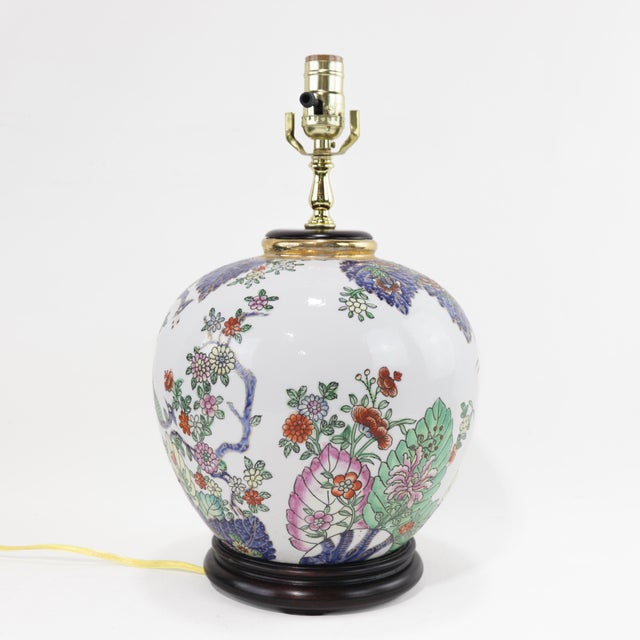 Mid 20th Century Pair of Chinese Famille Verte Porcelain Peacock Ginger Jar Table Lamps For Sale - Image 5 of 11