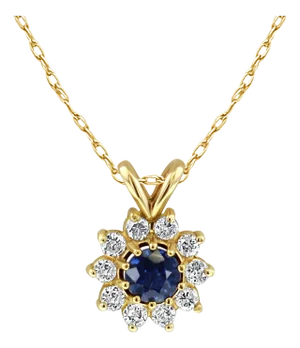 Sapphire Diamond Halo Necklace .85cttw 14k Yellow Gold 16"