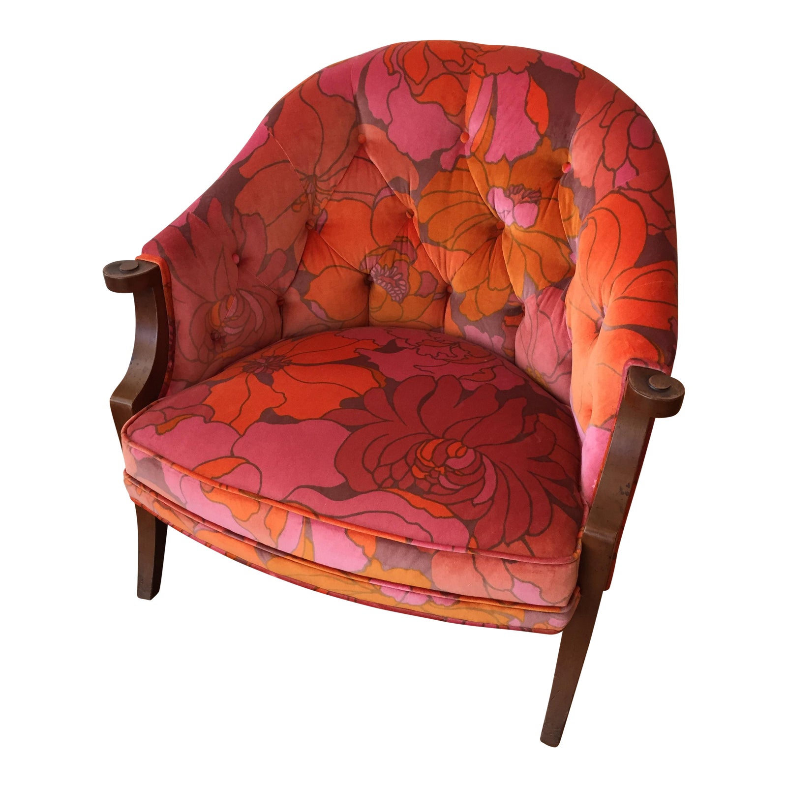 Retro Floral Deadstock Velvet Upholstered Accent Chair Chairish