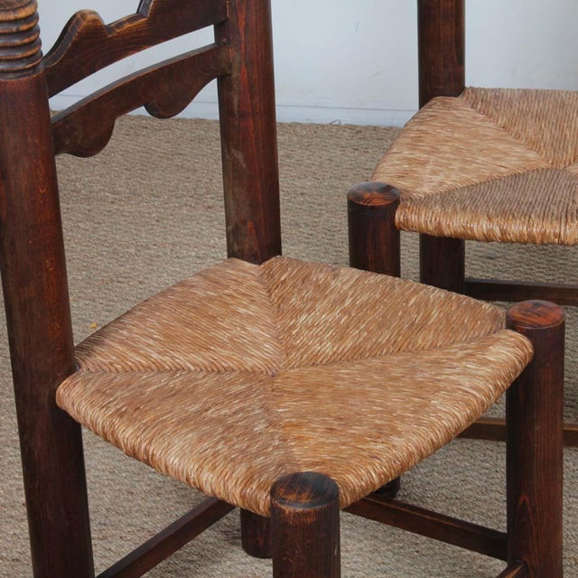 French Wood Straw-Seated Chairs, 1950s, Set of 4 For Sale - Image 3 of 9