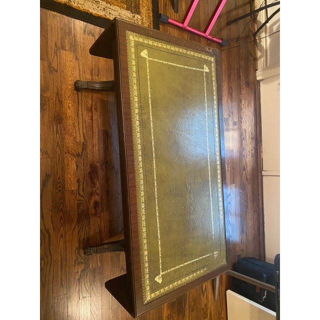 Vintage English Mahogany Green Tooled-Leather Tea/Occasional Table For Sale - Image 11 of 12