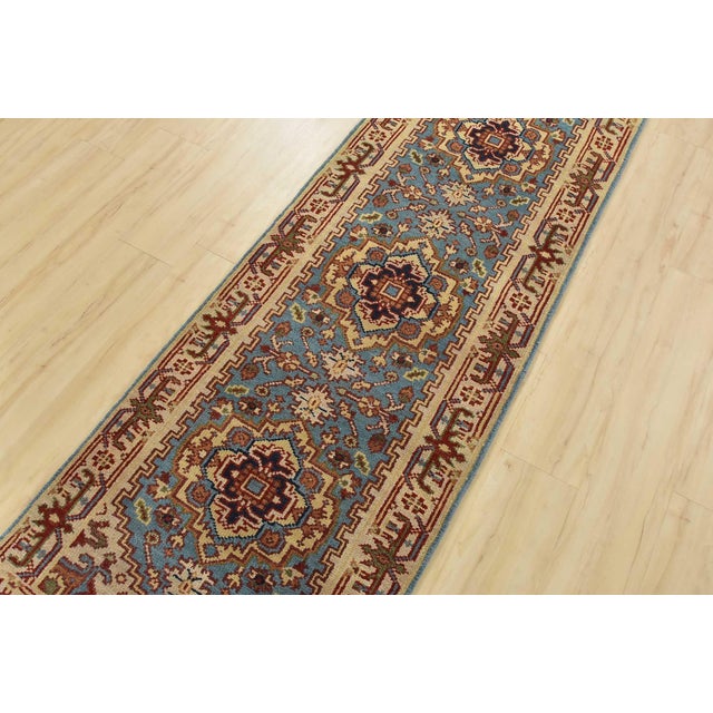 2020s Heriz Runner 2’6” X 8’1” Blue Wool Tribal Hand-Knotted Oriental Rug For Sale - Image 5 of 12