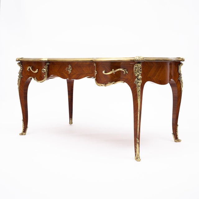 Brown French Louis XV Style Ormolu-Mounted Bureau Plat, in the Manner of François Linke, Circa 1900 For Sale - Image 8 of 9