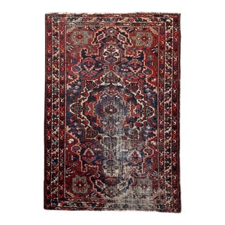 1920s, Antique Persian Hamadan Rug, Distressed Geometric Medallion, 4 X 6 For Sale