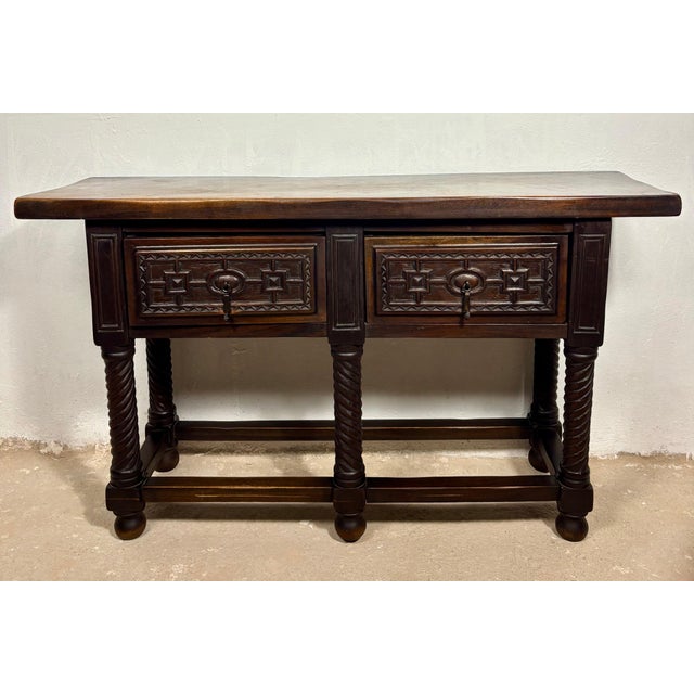 Late 19th Century Spanish Baroque Style Walnut Console Table with Twisted Legs For Sale - Image 4 of 18