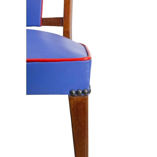 Blue Mid-Century French Blue Red Border Dining Chairs in Teak and Skai, 1960, Set of 6 For Sale - Image 8 of 14