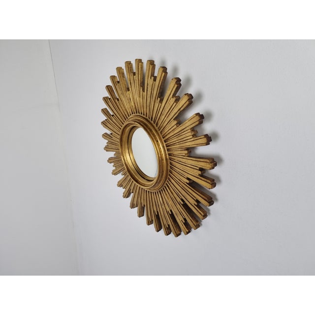 Vintage Golden Sunburst Mirror, 1960s For Sale - Image 4 of 9