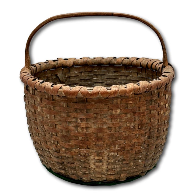 American Antique Late 1800s American Heavy Gauge Hand Woven Ash Splint Utility Basket - Great Original Aged Patina For Sale - Image 3 of 12