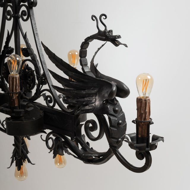 Chandelier in Black Wrought Iron by Carlo Rizzarda, 1920s For Sale - Image 4 of 6