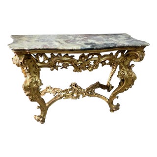 Italian Giltwood Console Table with Marble Top, 1750 For Sale