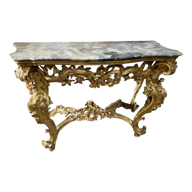 Italian Giltwood Console Table with Marble Top, 1750 For Sale