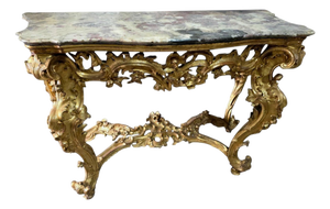 Italian Giltwood Console Table with Marble Top, 1750
