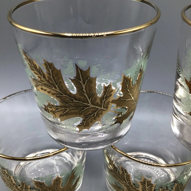 Libbey Glass Co. Libbey Gold Oak Leaf/Gold Rim Low Ball Glasses Whiskey Glasses-Set of 5 For Sale - Image 4 of 13