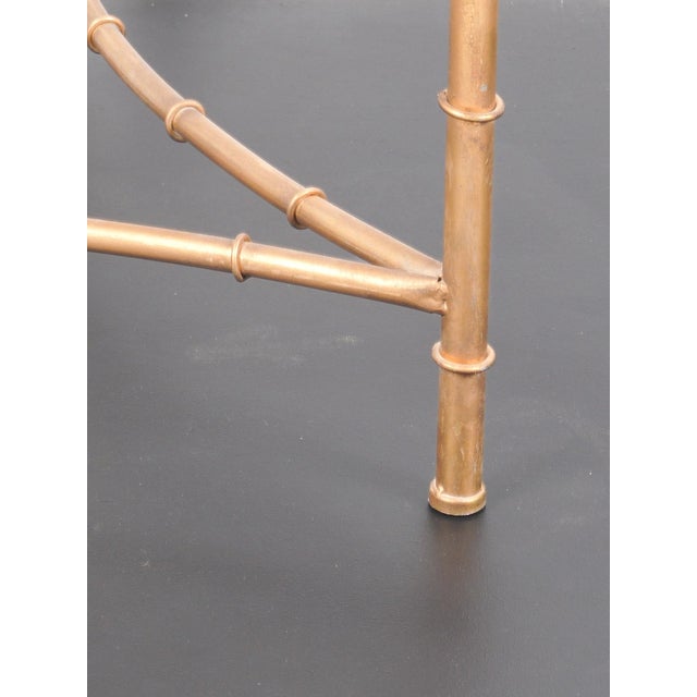 Vintage French Pedestal Table in Gilded Metal with Imitation Bamboo Finish and Glass Top For Sale - Image 6 of 9
