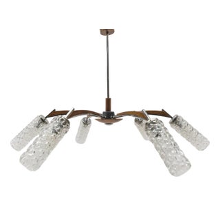 6-Light Sputnik Ceiling Lamp in Walnut, Chrome & Bubble Glass, 1960s For Sale