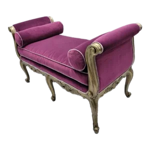 Vintage Marge Carson Carved Bench Settee Newly Reupholstered in Velvet