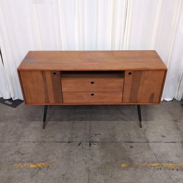 2020s Scandinavian Designs Lanson Sideboard 59 In, Solid Poplar, Light Walnut With Brass-Capped Legs For Sale - Image 5 of 7