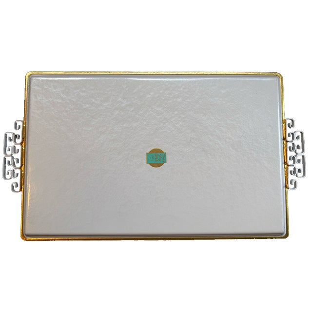 Paint Mid-Century Kyes Moiré Glaze White Greek Key Serving Trays — Set of 3 For Sale - Image 7 of 8
