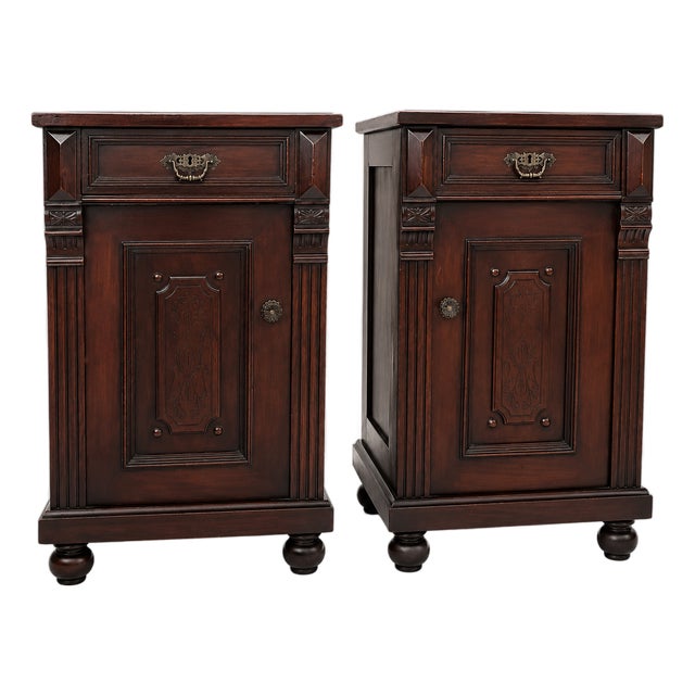 Eastlake Victorian Marble-Top Nightstands. - Pair For Sale
