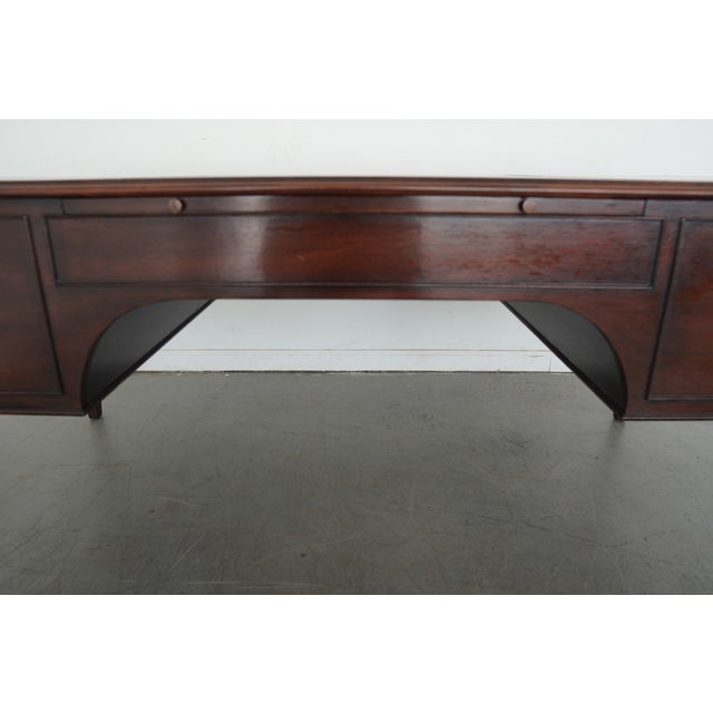 Wood Vintage Leather-Inlay Writing Desk For Sale - Image 7 of 14