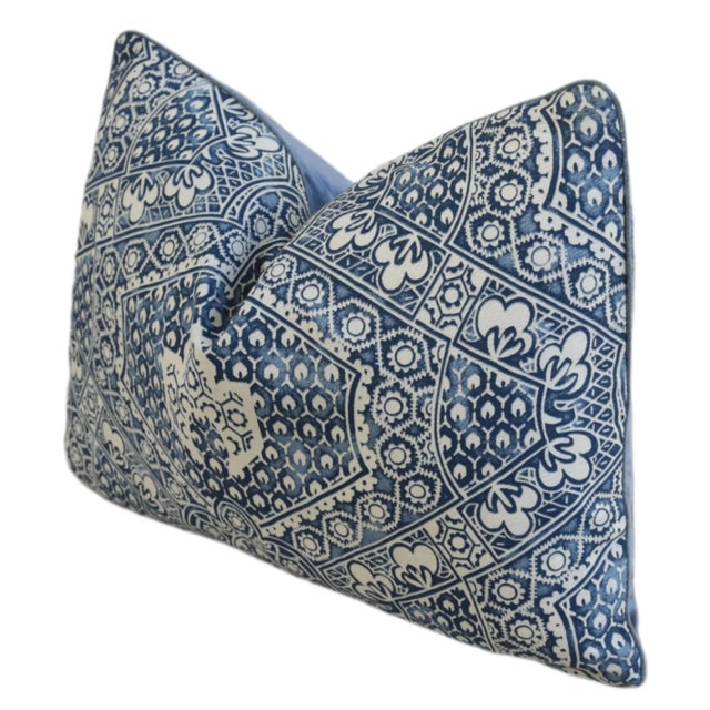 French Designer Blue & White Floral Feather/Down Pillow For Sale In Los Angeles - Image 6 of 8