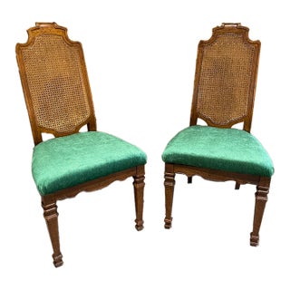 Mid-Century Drexel Heritage Side Chairs in Everfast Billiard Green Chenille - A Pair For Sale