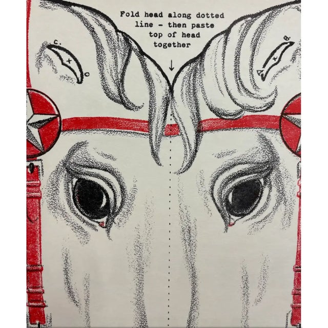 1950s child's equestrian lithograph for cutting out and making a hobby horse. On the back, an advertisement for the...
