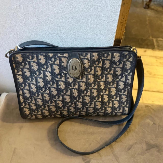 1980s Vintage Trotter Blue Canvas and Blue Leather Christian Dior Crossbody Bag For Sale - Image 17 of 17