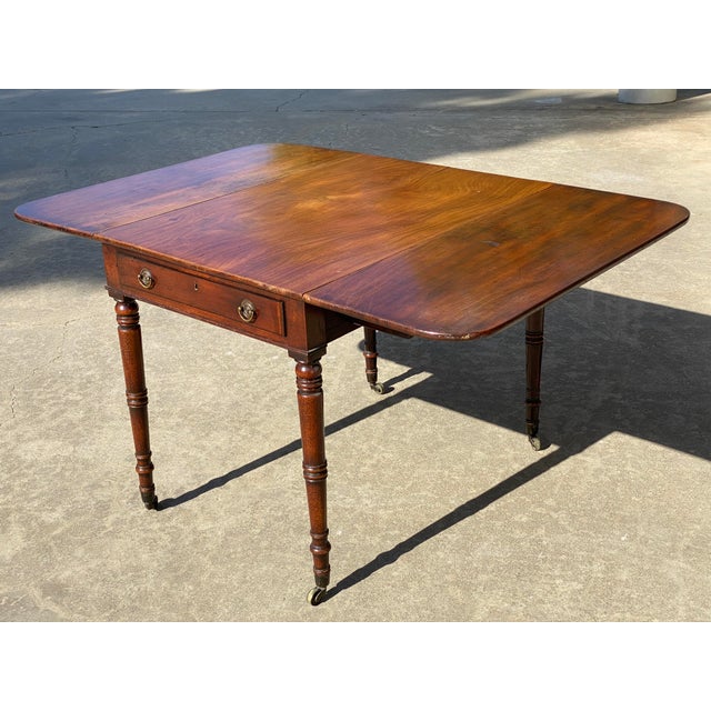 Neoclassical Antique Mahogany Drop-Leaf Pembroke Table For Sale - Image 3 of 6