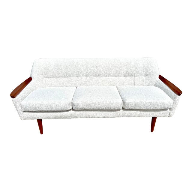 Mid 20th Century Mid Century Modern Restored Norwegian Teak Sofa With New Italian Boucle by Pi Langlos Fabrikker-Three Seater For Sale
