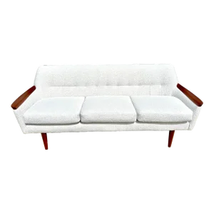 Mid 20th Century Mid Century Modern Restored Norwegian Teak Sofa With New Italian Boucle by Pi Langlos Fabrikker-Three Seater