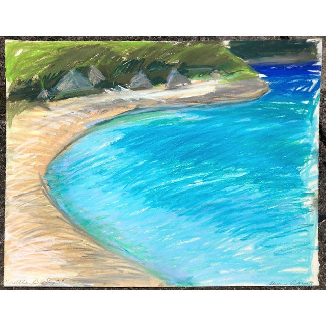 Signed, titled and dated pastel beach scene from Little Dix Bay in the British Virgin Islands by Atlanta artist Adrienne...