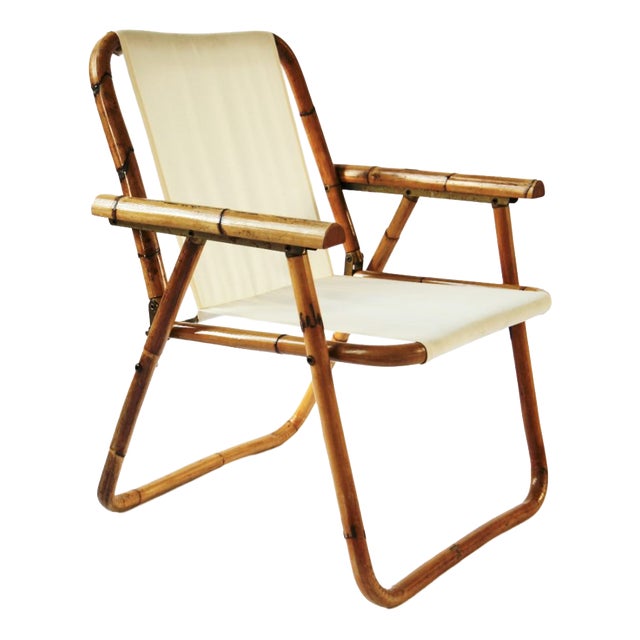 Italian Bamboo and Brass Folding Chair attributed to Raffaella Crespi, 1960s For Sale