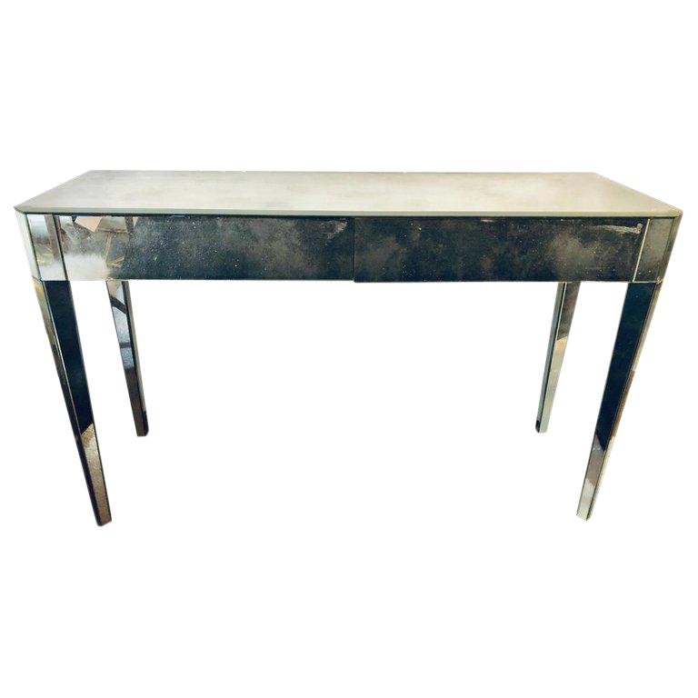 Mid Century Modern Hollywood Regency Two Drawer Mirrored Console