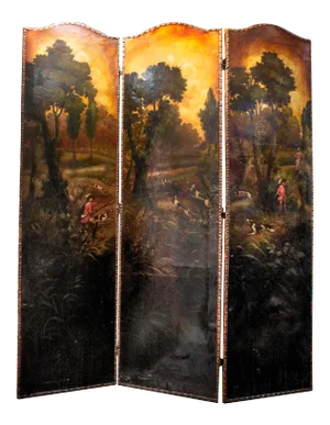Late 19th Century Painted Screen With Hunt Scene