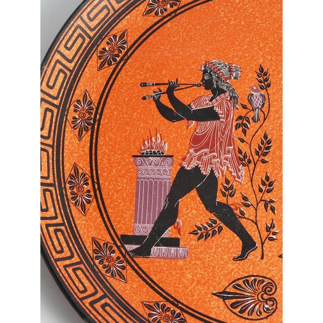 Large Greek Black-Figure Orange Terracotta Wall Plate with Classical Motif, 1970s For Sale - Image 10 of 18