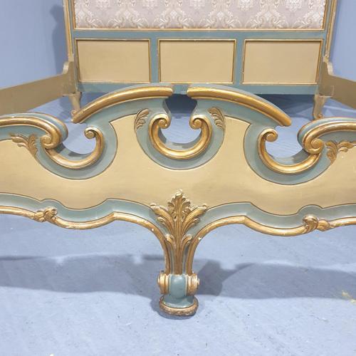 This is a superb painted and upholstered French kingsize bed, in excellent original parcel gilt and painted condition,...