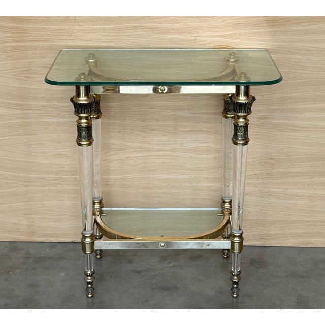 Late 20th Century Claude Dalle Style Narrow Console Table with Glass Top, Lucite and Bronze For Sale - Image 18 of 18