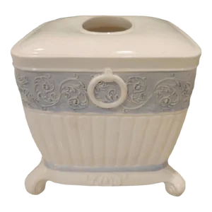 Vintage Ceramic Pale Blue White Traditional Tissue Box Cover Holder