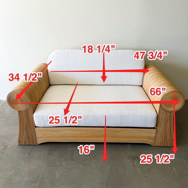 Vintage 1970s Pencil Reed Loveseat, Bouclé Upholstered Bamboo Settee, Coastal Boho Rattan Sofa For Sale - Image 14 of 15